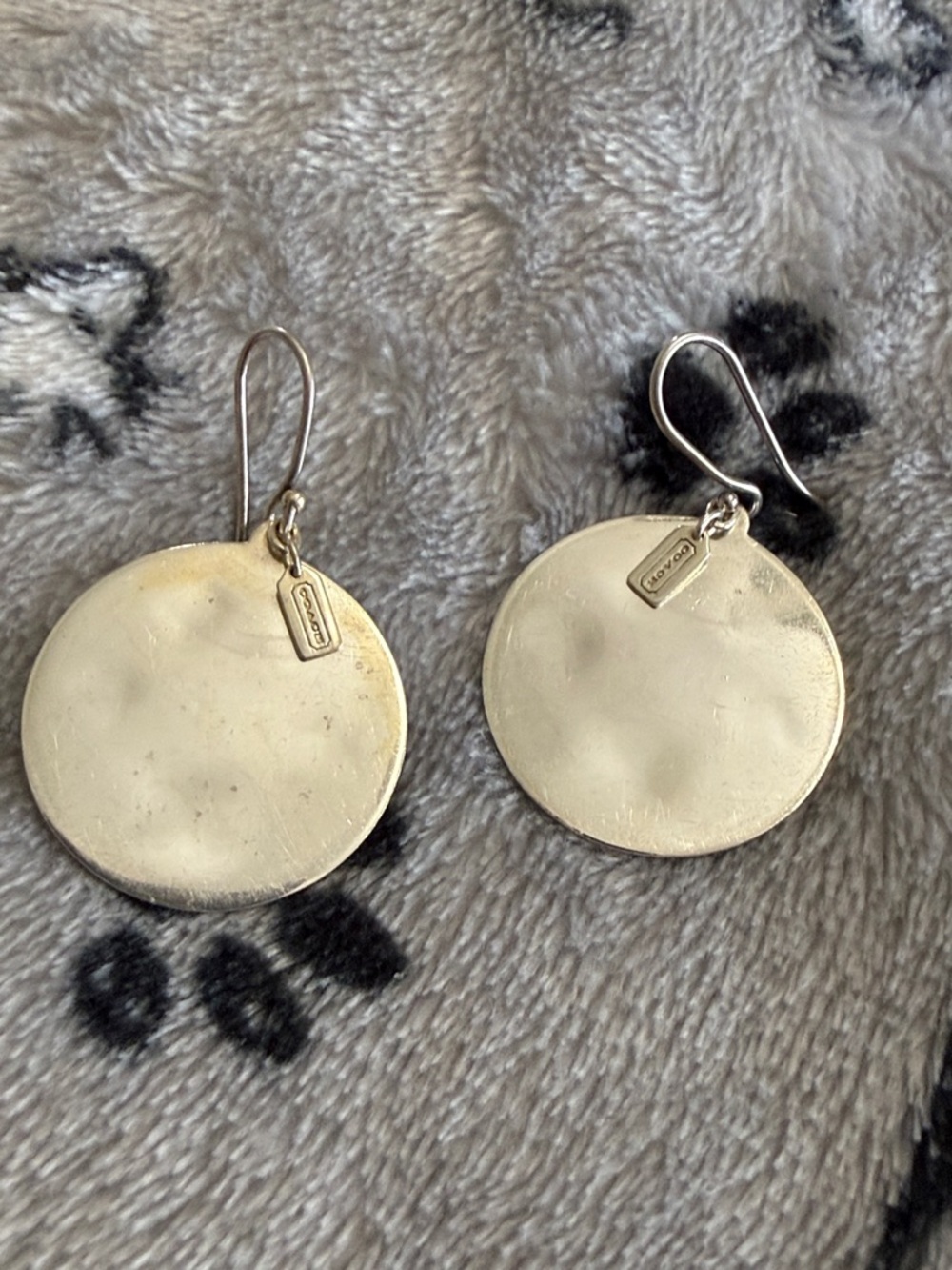 COACH Sterling Silver Round Disc Drop Earrings